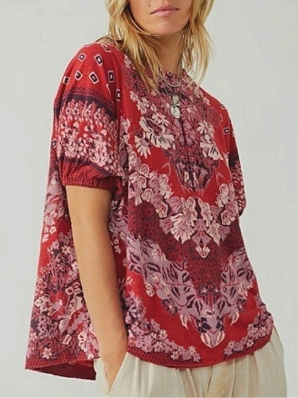Free People, Paisley, Boho, Oversized, T Shirt, Luly, Bella Rosa Medium